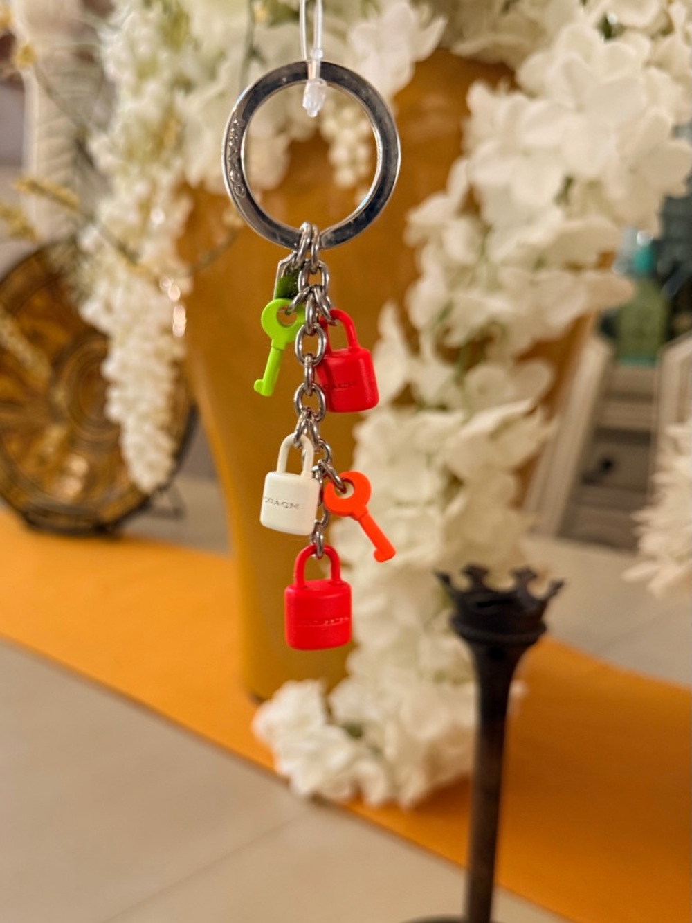 Coach Multicolor Neon Padlock & Key Charm Keyring - Picture 5 of 9
